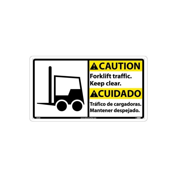 National Marker Co Bilingual Plastic Sign - Caution Forklift Traffic Keep Clear CBA8R - main